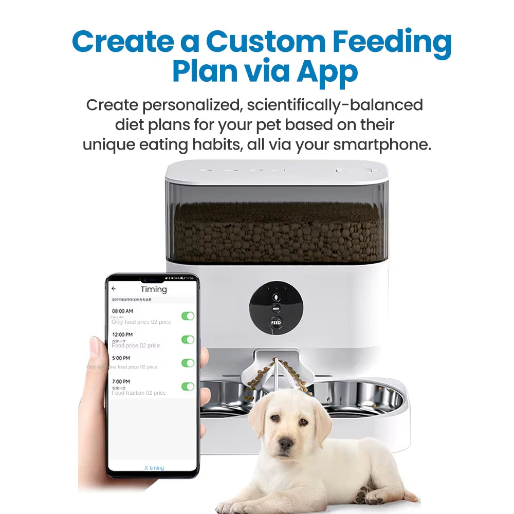 Smart Automatic Pet Feeder for Cats Small/Medium Dogs 6L Capacity Wifi APP Remote Control Timed Portion Feeding Voice Recording