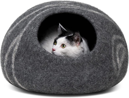 Cat Cave – Premium Felt Cat Bed Bed Enclosure for Indoor Cats, Handmade Merino Wool (Dark Grey, Medium)