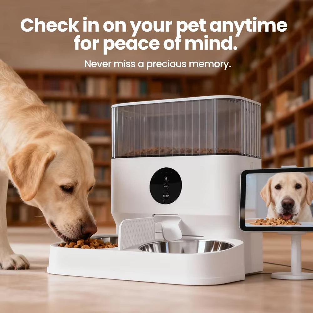 Smart Automatic Pet Feeder for Cats Small/Medium Dogs 6L Capacity Wifi APP Remote Control Timed Portion Feeding Voice Recording