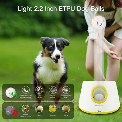 Dog Ball Launcher, Dog Ball Thrower, Automatic Dog Ball Launcher with 3 Adjustable Distance 20-40FT, 6 ETPU Balls, Indoor Outdoor Interactive Dog Toys for Small/Medium Dogs
