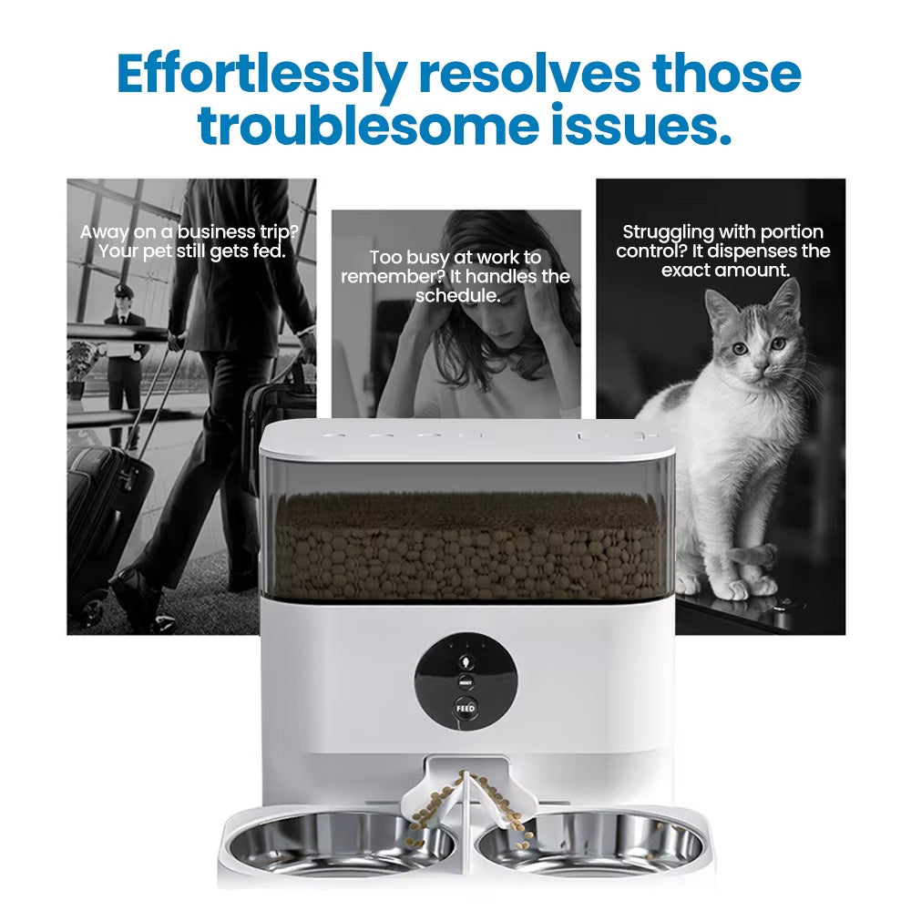 Smart Automatic Pet Feeder for Cats Small/Medium Dogs 6L Capacity Wifi APP Remote Control Timed Portion Feeding Voice Recording