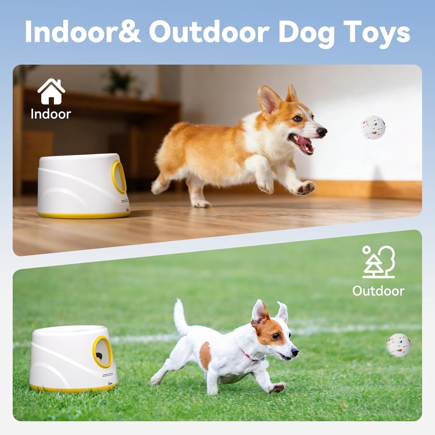 Dog Ball Launcher, Dog Ball Thrower, Automatic Dog Ball Launcher with 3 Adjustable Distance 20-40FT, 6 ETPU Balls, Indoor Outdoor Interactive Dog Toys for Small/Medium Dogs