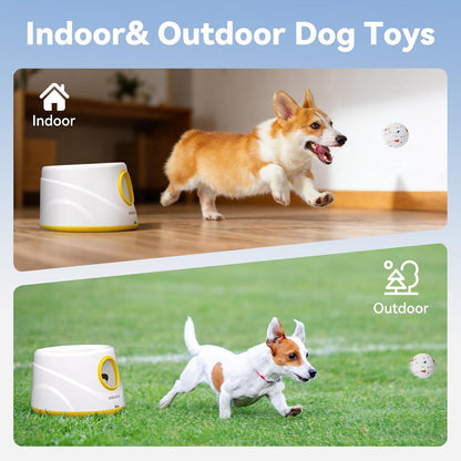 Dog Ball Launcher, Dog Ball Thrower, Automatic Dog Ball Launcher with 3 Adjustable Distance 20-40FT, 6 ETPU Balls, Indoor Outdoor Interactive Dog Toys for Small/Medium Dogs
